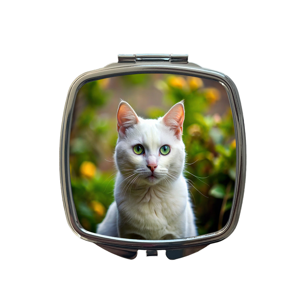 White Cat Photo Small Travel Purse Handbag Pocket Makeup Compact Mirror