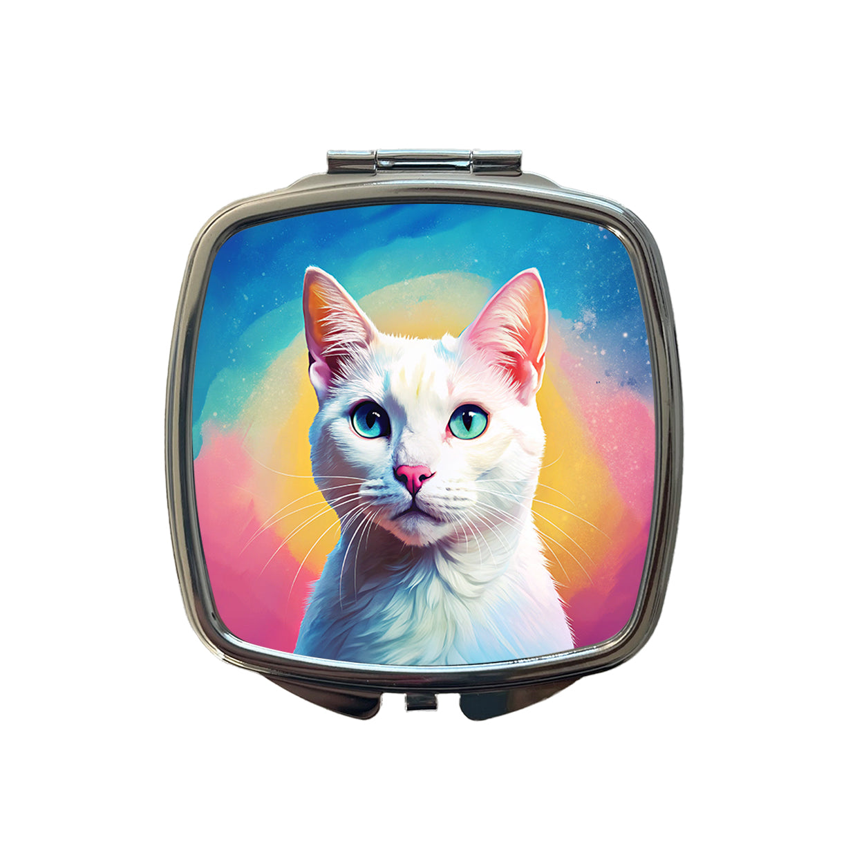 White Cat Pop Art Small Travel Purse Handbag Pocket Makeup Compact Mirror