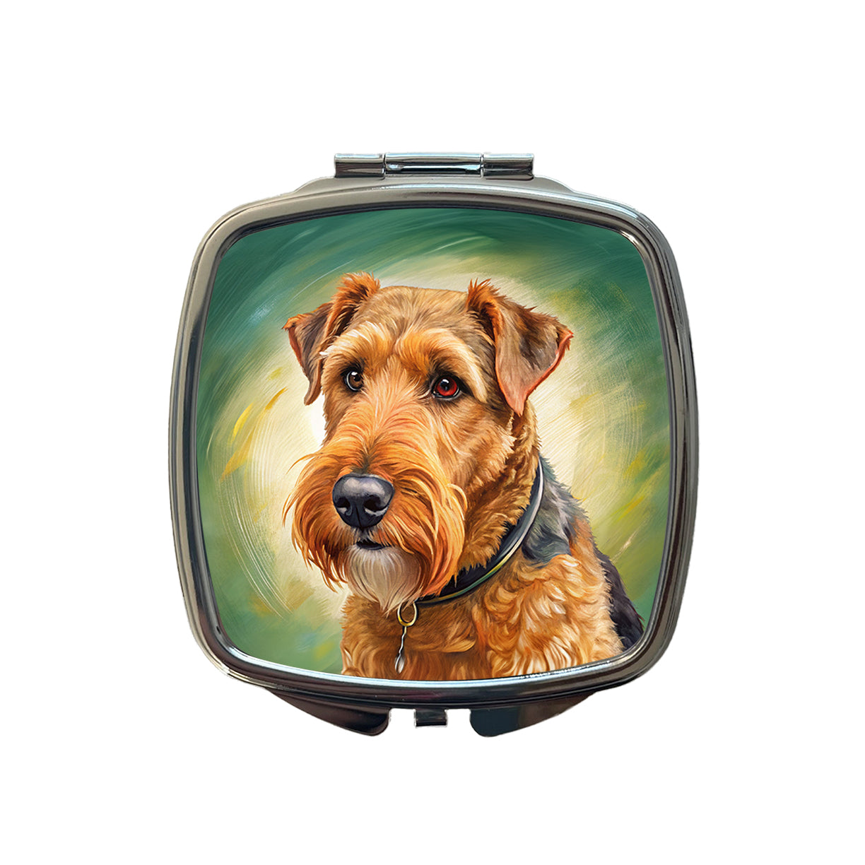 Airedale Terrier Dog Illustration Small Travel Purse Handbag Pocket Makeup Compact Mirror