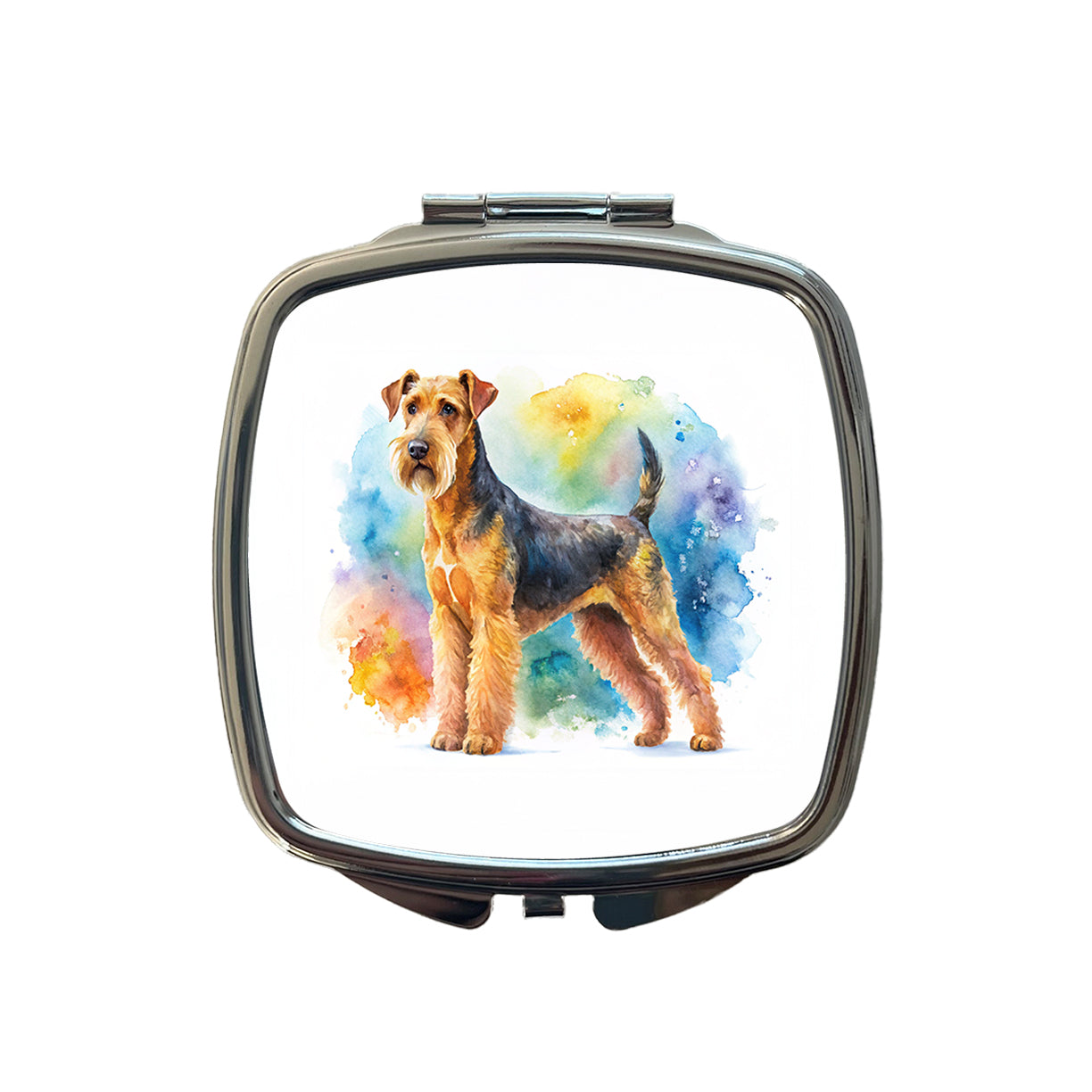 Airedale Terrier Dog Watercolor Style Small Travel Purse Handbag Pocket Makeup Compact Mirror