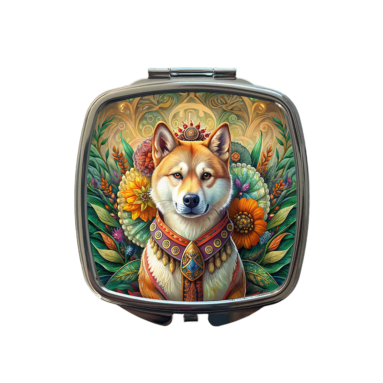 Akita Dog French Bohemian Art Small Travel Purse Handbag Pocket Makeup Compact Mirror