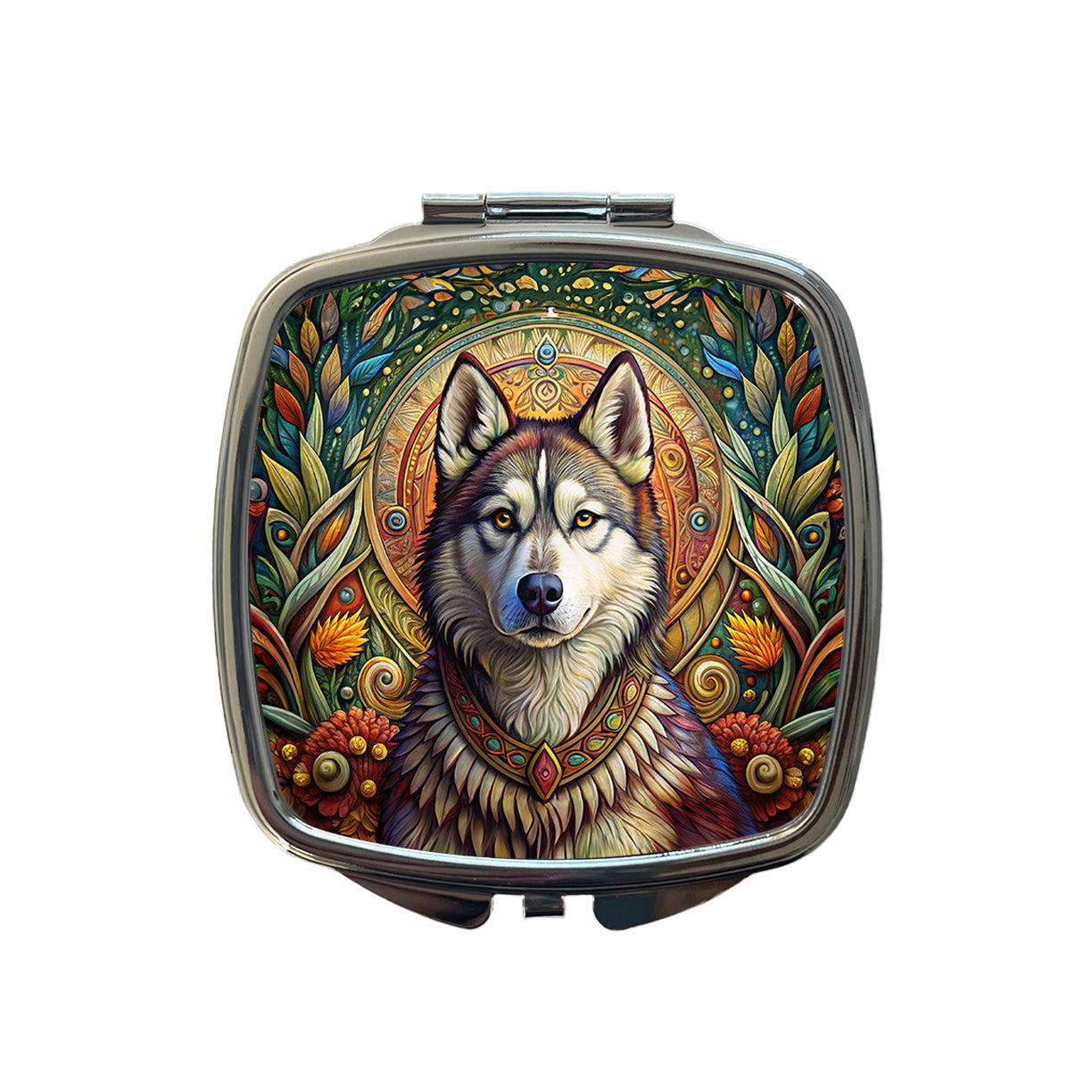 Alaskan Malamute Dog French Bohemian Art Small Travel Purse Handbag Pocket Makeup Compact Mirror