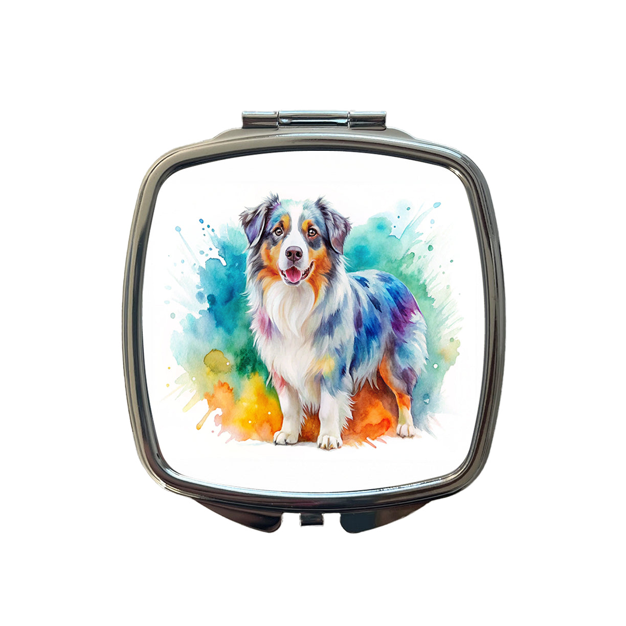 Australian Shepherd Dog Watercolor Style Small Travel Purse Handbag Pocket Makeup Compact Mirror
