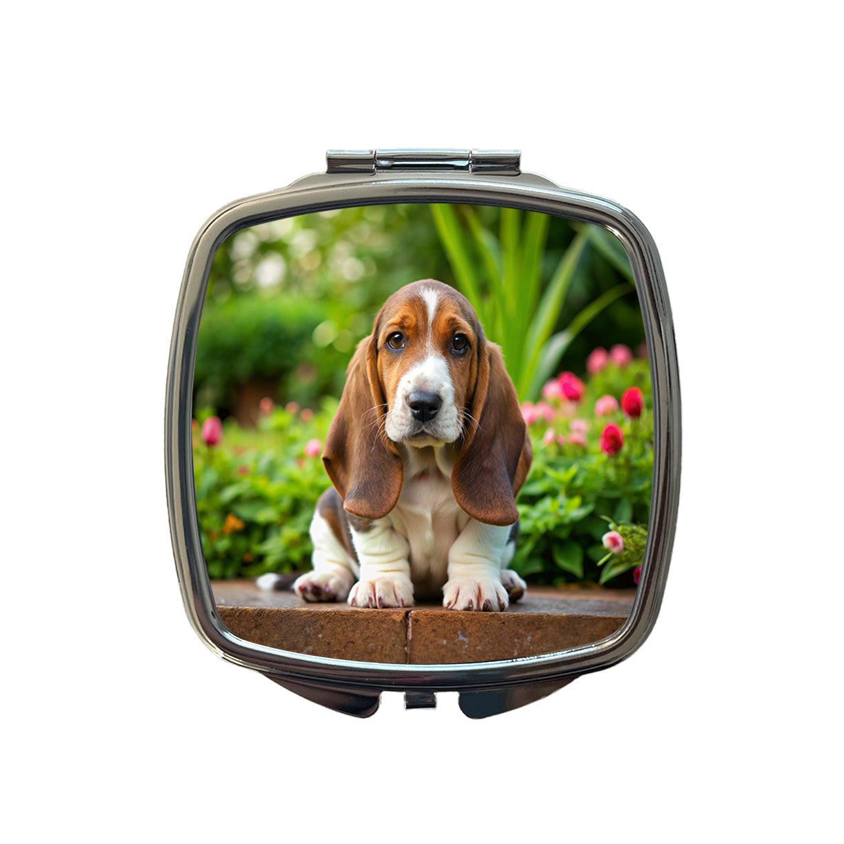 Basset Hound Dog Puppy Photo Small Travel Purse Handbag Pocket Makeup Compact Mirror