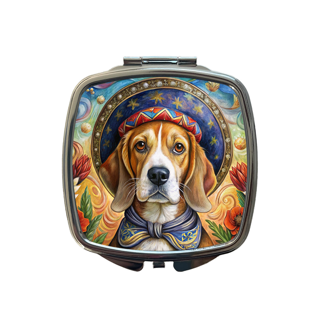 Beagle Dog French Bohemian Art Small Travel Purse Handbag Pocket Makeup Compact Mirror