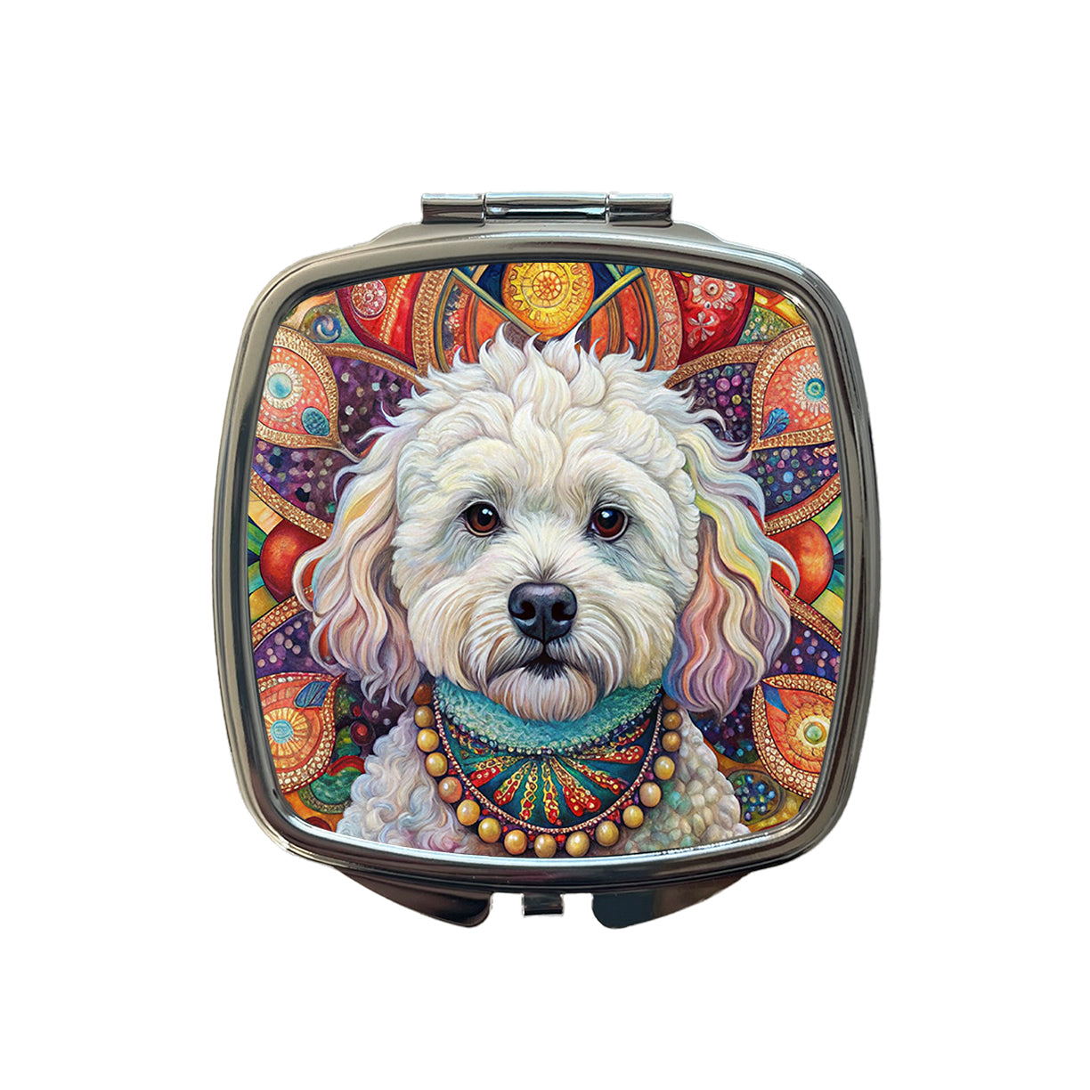 Bichon Frise Dog Bohemian Art Small Travel Purse Handbag Pocket Makeup Compact Mirror