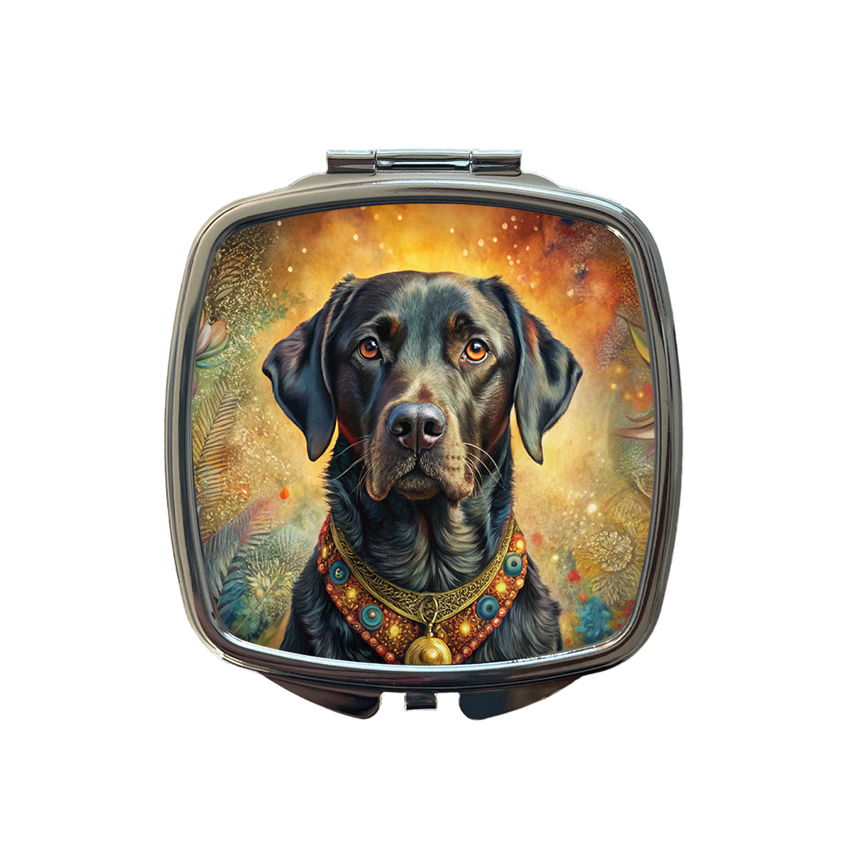 Black Labrador Retriever Dog Bohemian Art Small Travel Purse Handbag Pocket Makeup Compact Mirror