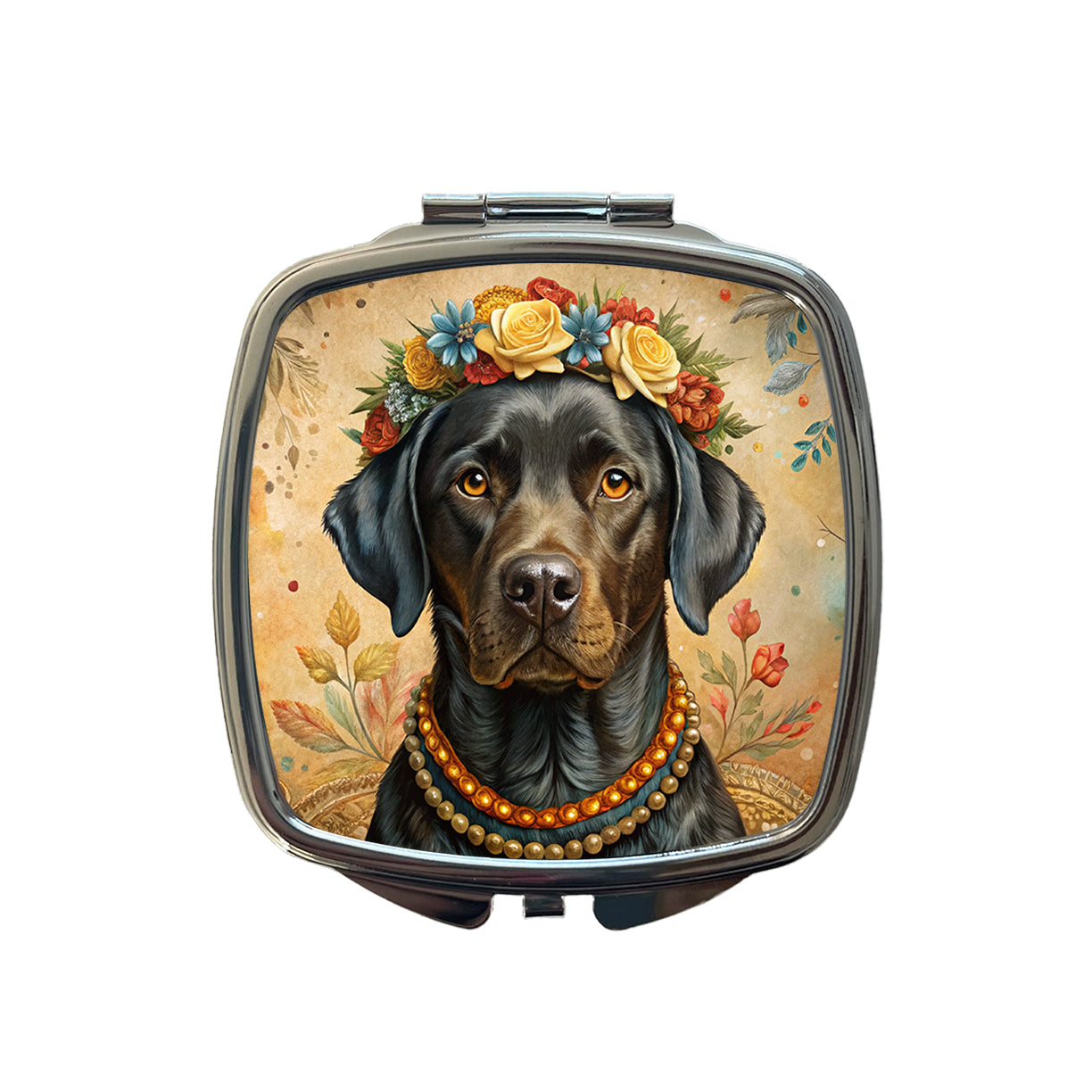 Black Labrador Retriever Dog French Bohemian Art Small Travel Purse Handbag Pocket Makeup Compact Mirror
