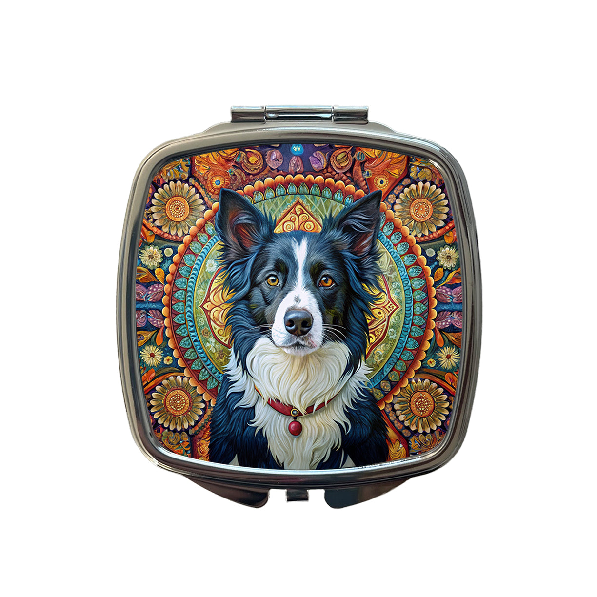 Border Collie Dog Bohemian Art Small Travel Purse Handbag Pocket Makeup Compact Mirror