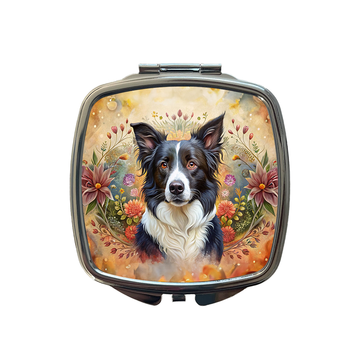 Border Collie Dog French Bohemian Art Small Travel Purse Handbag Pocket Makeup Compact Mirror