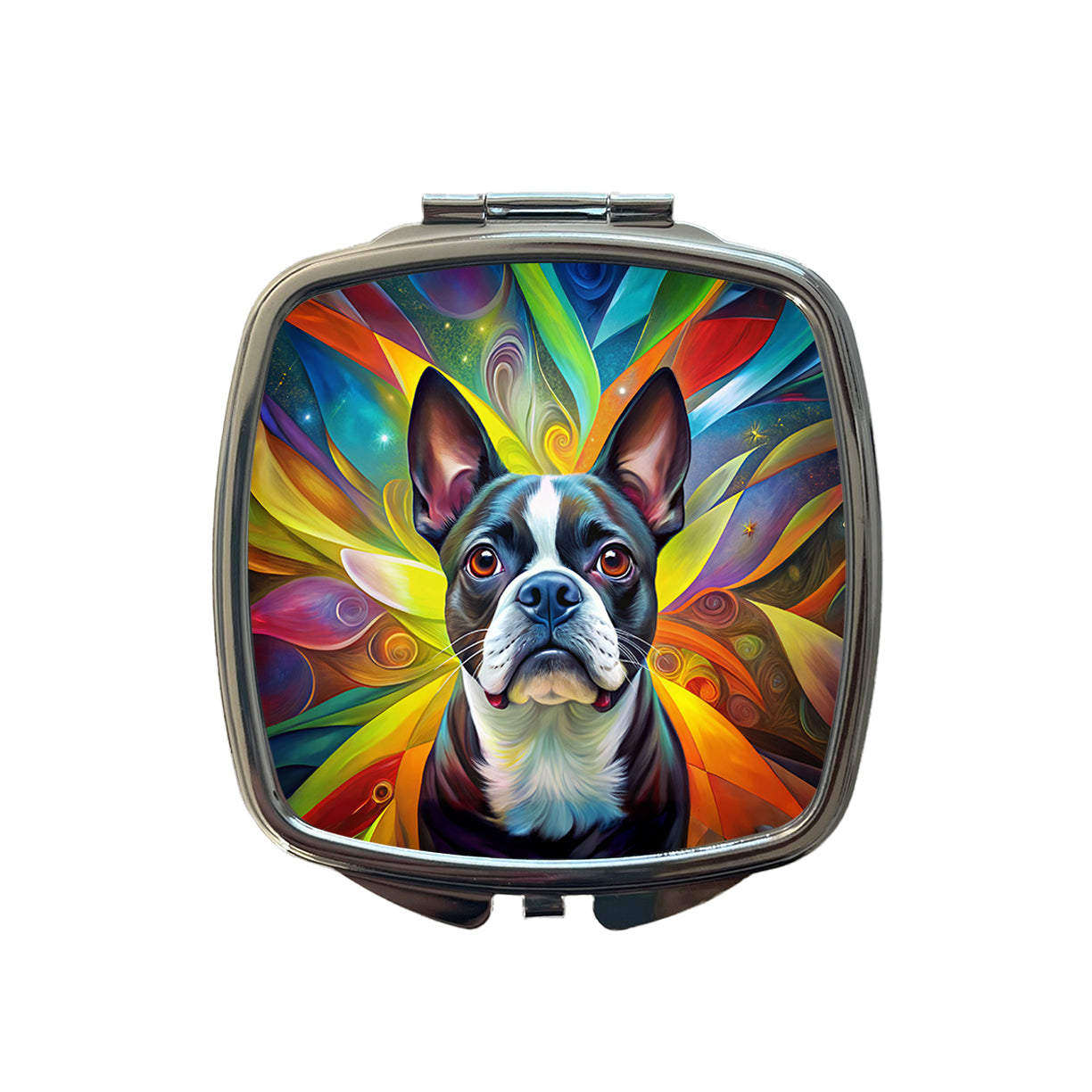 Boston Terrier Dog Abstract Art Small Travel Purse Handbag Pocket Makeup Compact Mirror