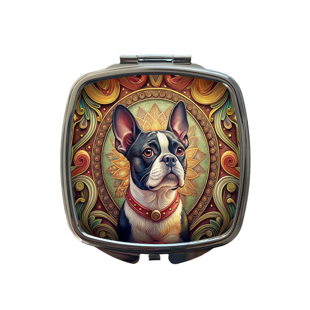Boston Terrier Dog Art Nouveau Small Travel Purse Handbag Pocket Makeup Compact Mirror