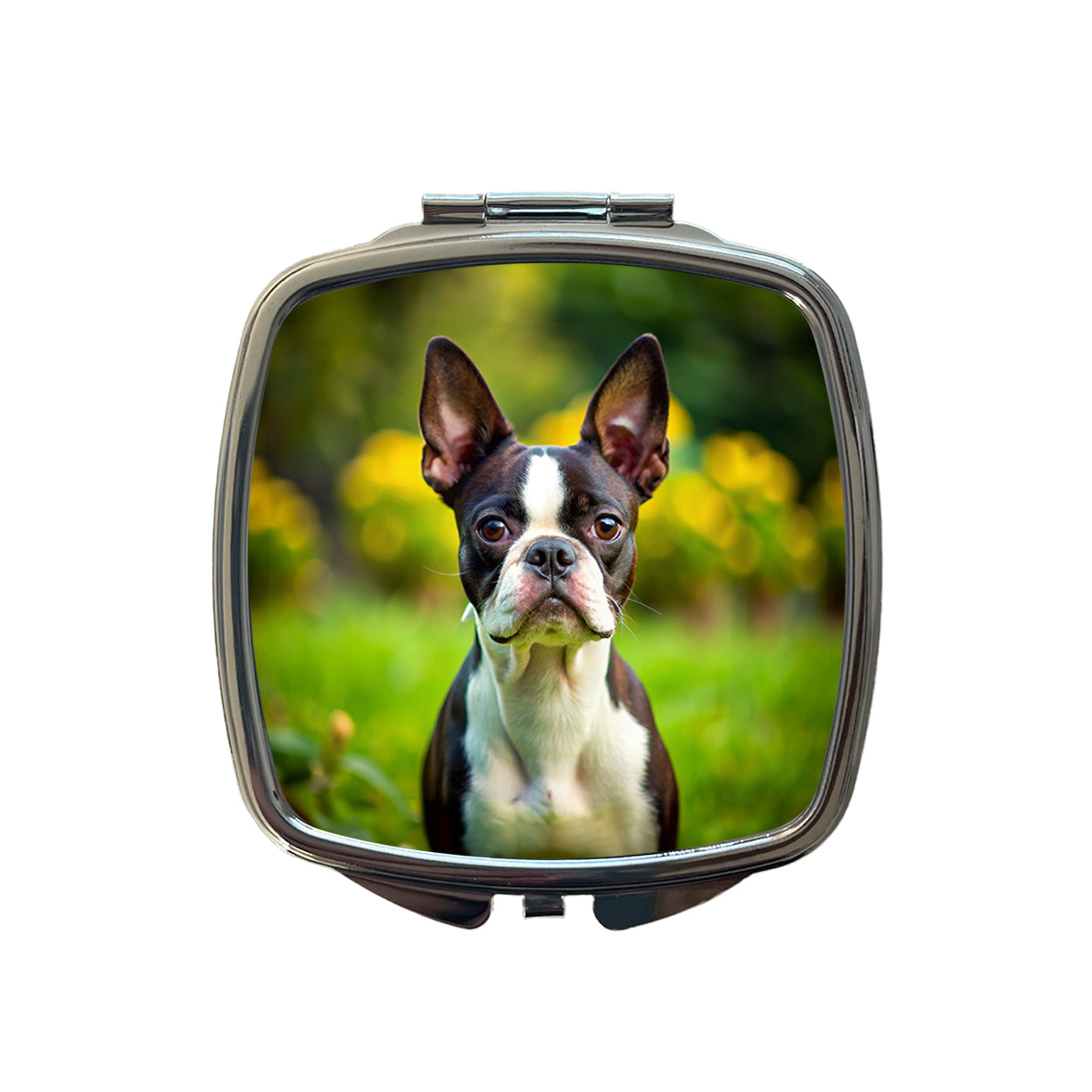 Boston Terrier Dog Photo Small Travel Purse Handbag Pocket Makeup Compact Mirror