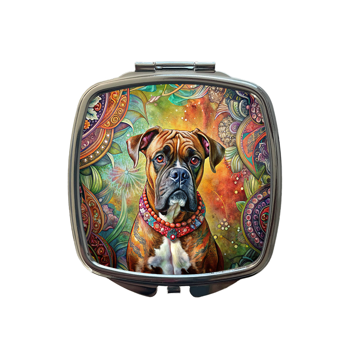 Boxer Dog Bohemian Art Small Travel Purse Handbag Pocket Makeup Compact Mirror