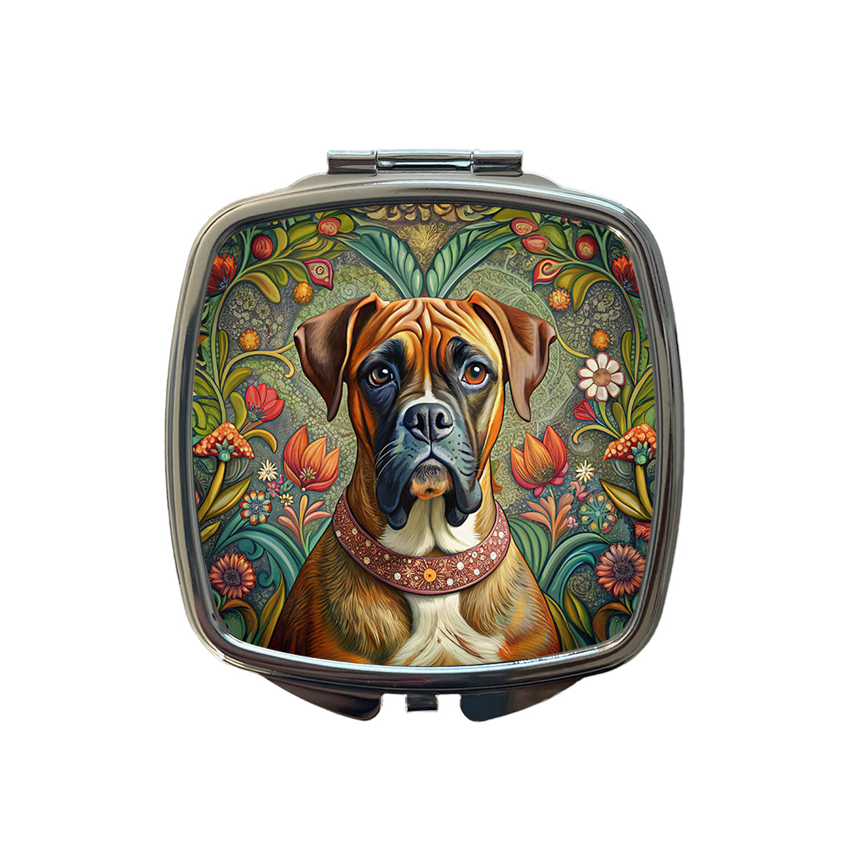Boxer Dog French Bohemian Art Small Travel Purse Handbag Pocket Makeup Compact Mirror