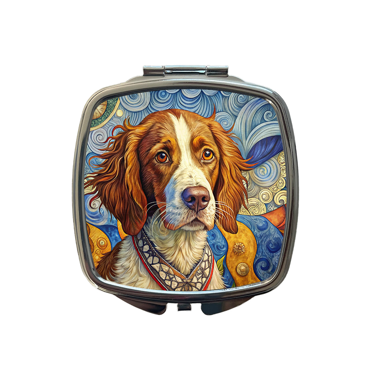 Brittany Spaniel Dog French Bohemian Art Small Travel Purse Handbag Pocket Makeup Compact Mirror
