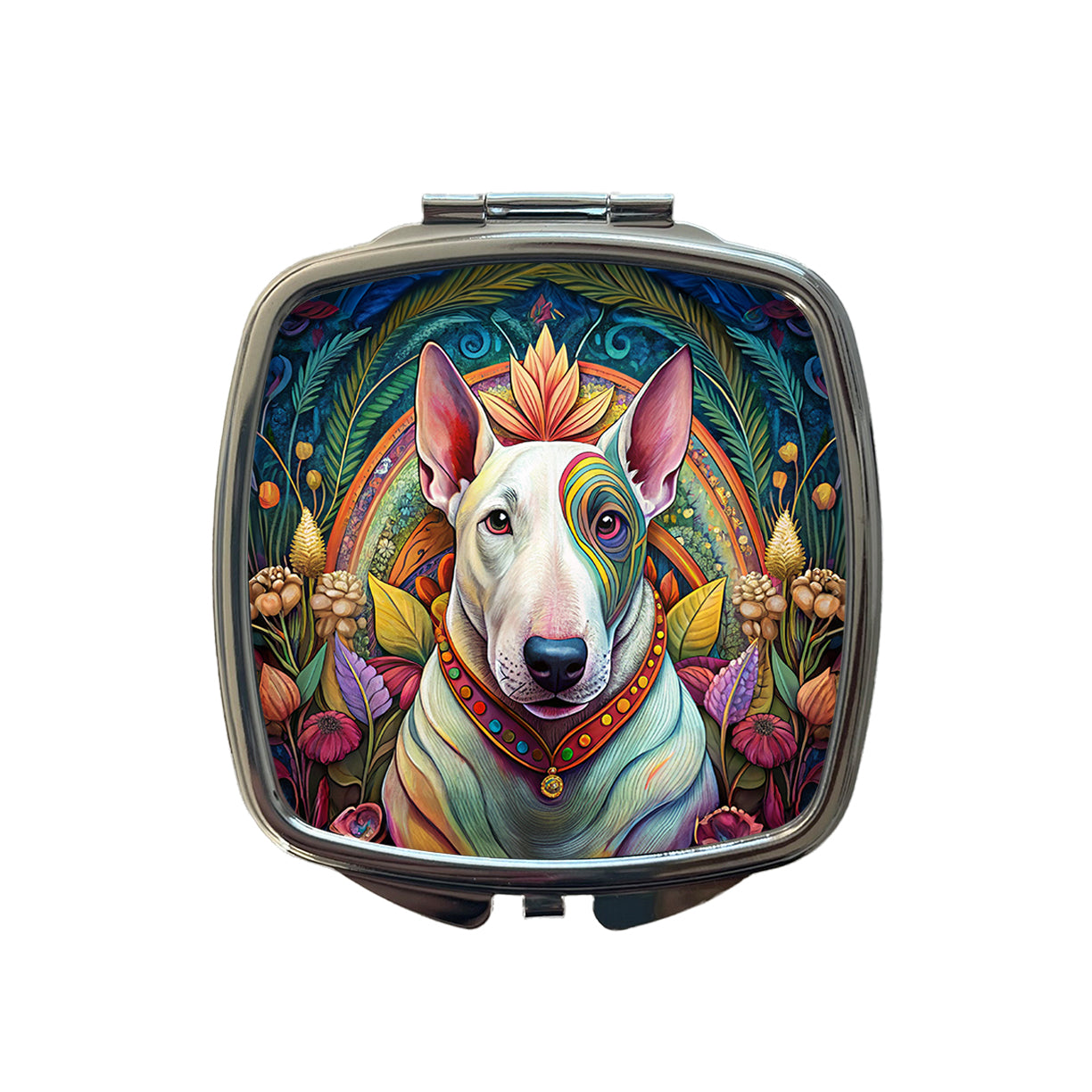 Bull Terrier Dog French Bohemian Art Small Travel Purse Handbag Pocket Makeup Compact Mirror
