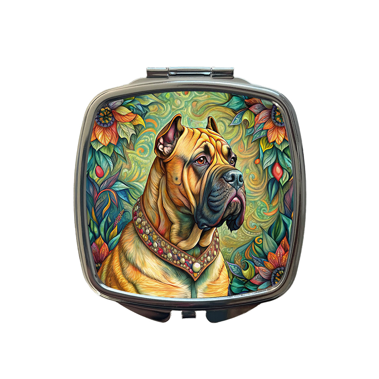 Bullmastiff Dog French Bohemian Art Small Travel Purse Handbag Pocket Makeup Compact Mirror