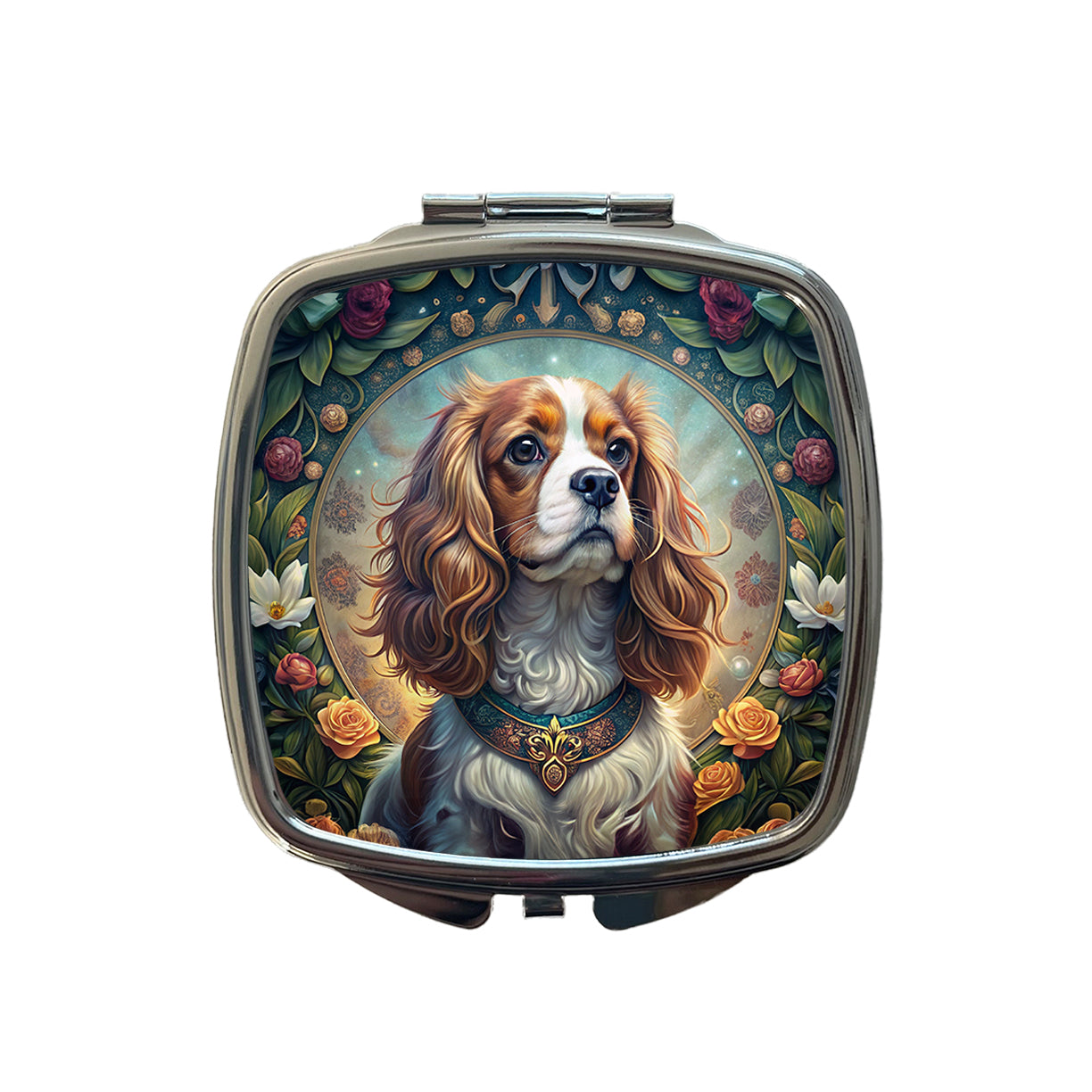 Cavalier King Charles Spaniel Dog Art Nouveau Small Travel Purse Handbag Pocket Makeup Compact Mirror