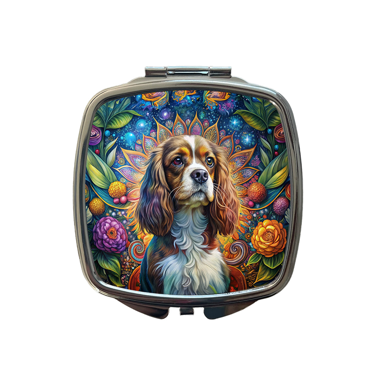 Cavalier King Charles Spaniel Dog Bohemian Art Small Travel Purse Handbag Pocket Makeup Compact Mirror