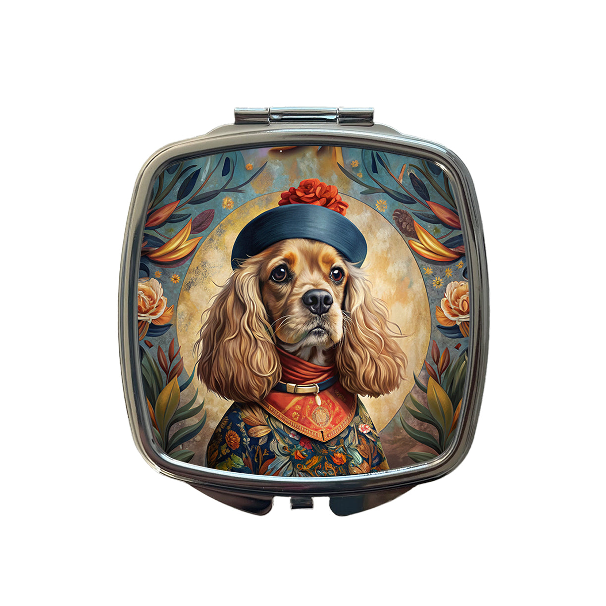 Cavalier King Charles Spaniel Dog French Bohemian Art Small Travel Purse Handbag Pocket Makeup Compact Mirror