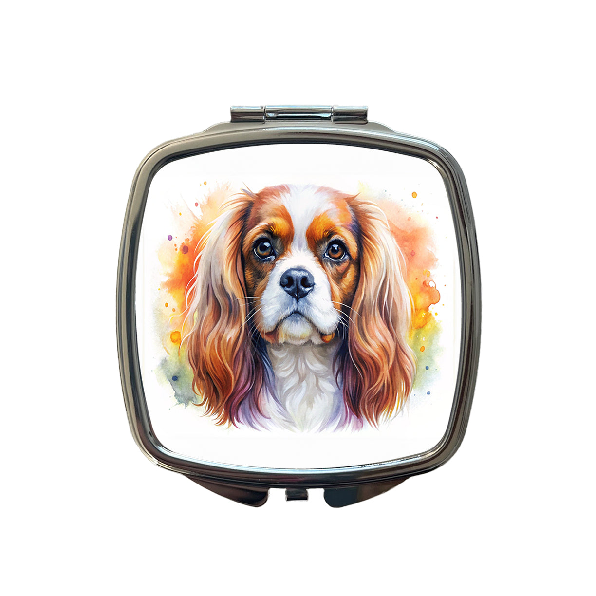 Cavalier King Charles Spaniel Dog Watercolor Style Small Travel Purse Handbag Pocket Makeup Compact Mirror