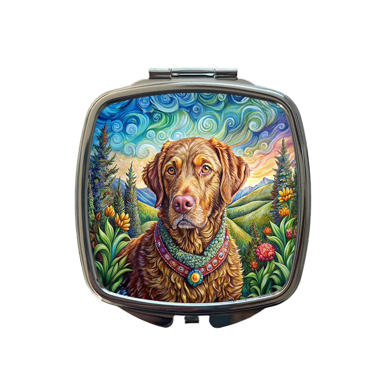 Chesapeake Bay Retriever Dog French Bohemian Art Small Travel Purse Handbag Pocket Makeup Compact Mirror
