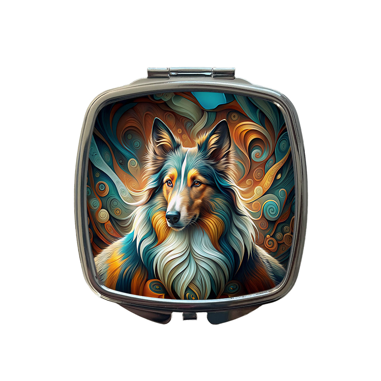 Collie Dog Abstract Stylized Art Small Travel Purse Handbag Pocket Makeup Compact Mirror