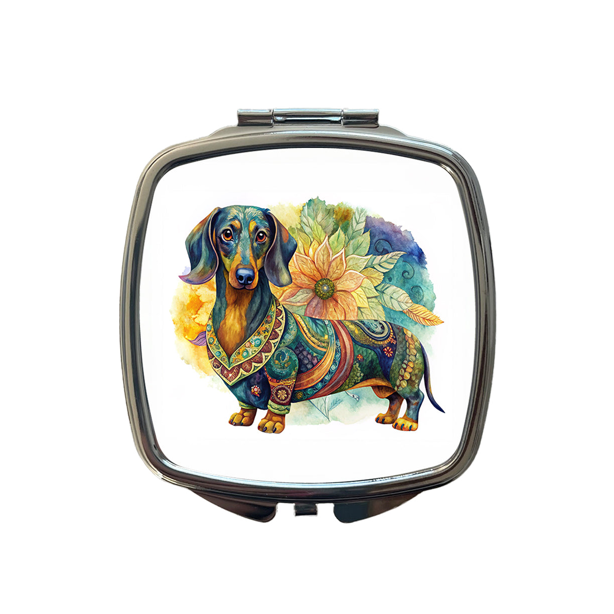 Dachshund Dog Bohemian Art Small Travel Purse Handbag Pocket Makeup Compact Mirror