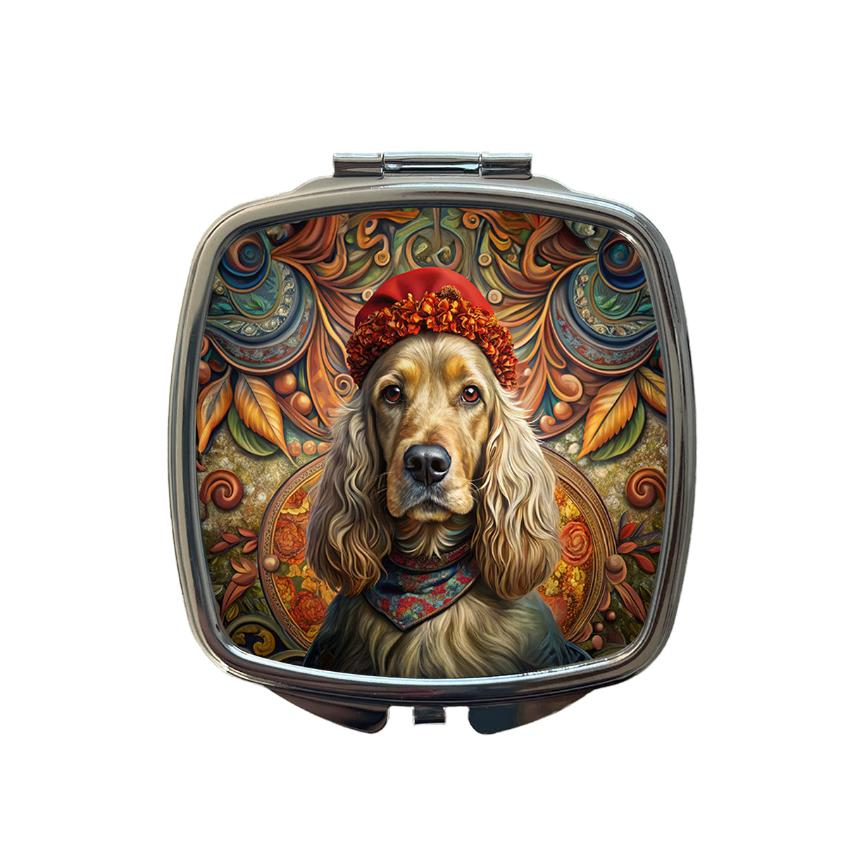 English Cocker Spaniel Dog French Bohemian Art Small Travel Purse Handbag Pocket Makeup Compact Mirror