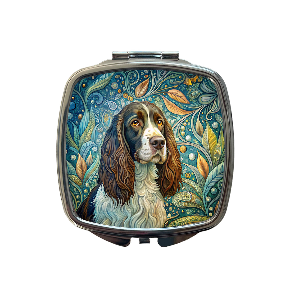 English Springer Spaniel Dog Art Nouveau Small Travel Purse Handbag Pocket Makeup Compact Mirror