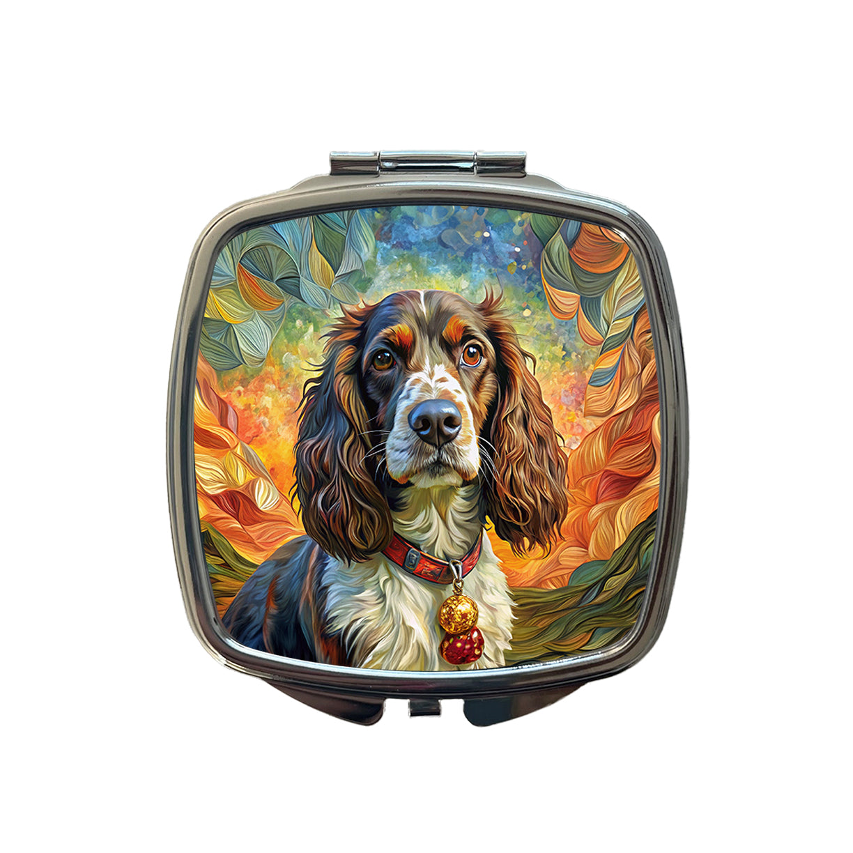 English Springer Spaniel Dog Bohemian Art Small Travel Purse Handbag Pocket Makeup Compact Mirror