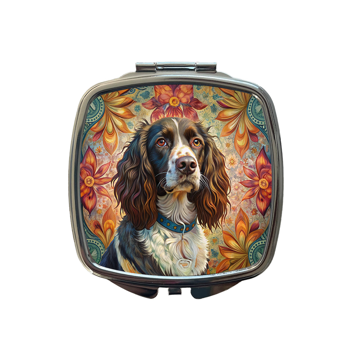 English Springer Spaniel Dog French Bohemian Art Small Travel Purse Handbag Pocket Makeup Compact Mirror