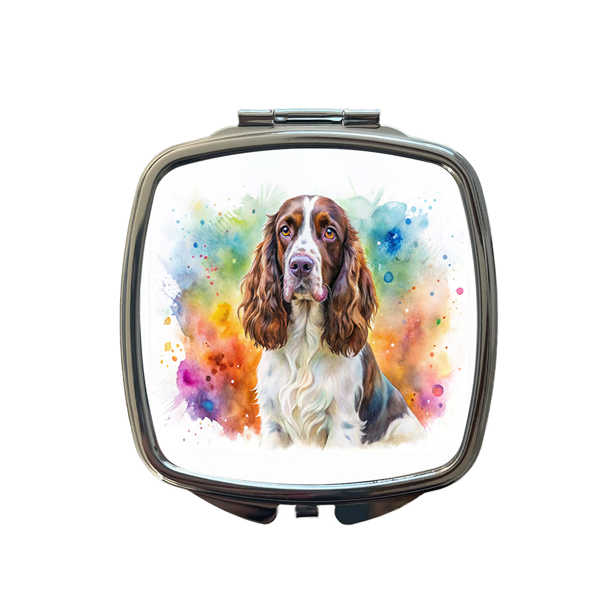 English Springer Spaniel Dog Watercolor Style Small Travel Purse Handbag Pocket Makeup Compact Mirror