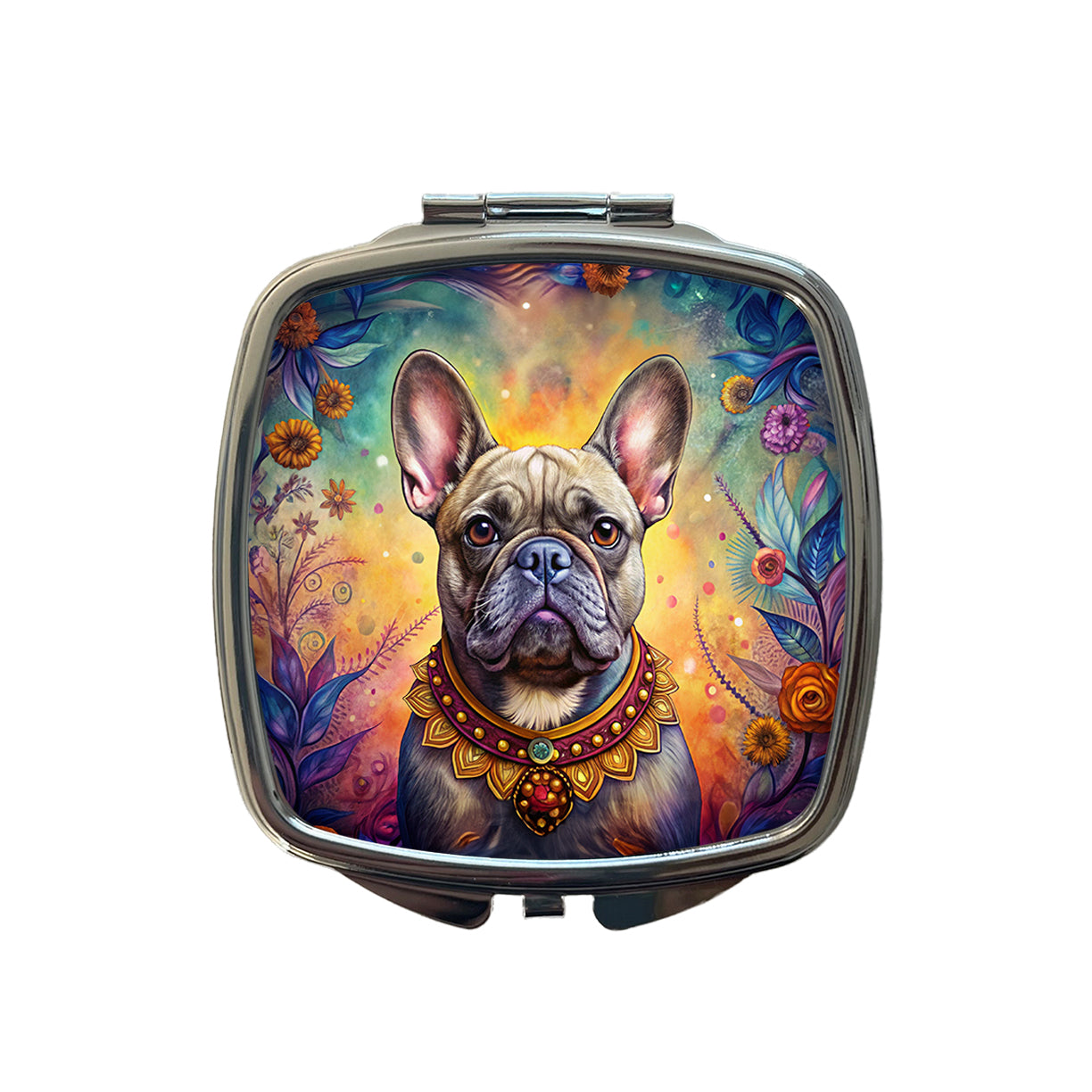 French Bulldog Frenchie Dog Bohemian Art Small Travel Purse Handbag Pocket Makeup Compact Mirror