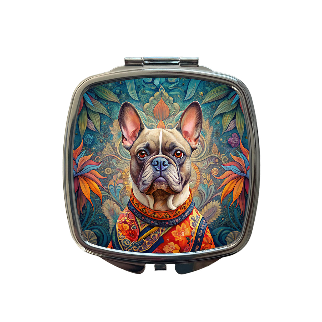 French Bulldog Frenchie Dog French Bohemian Art Small Travel Purse Handbag Pocket Makeup Compact Mirror