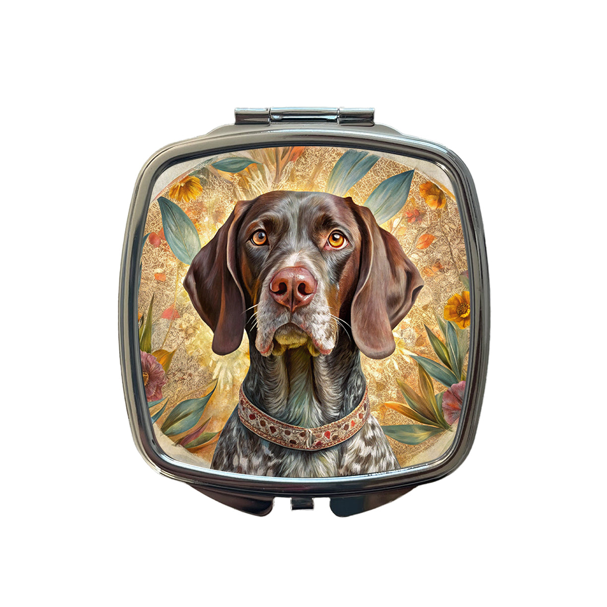 German Shorthaired Pointer Dog French Bohemian Art Small Travel Purse Handbag Pocket Makeup Compact Mirror