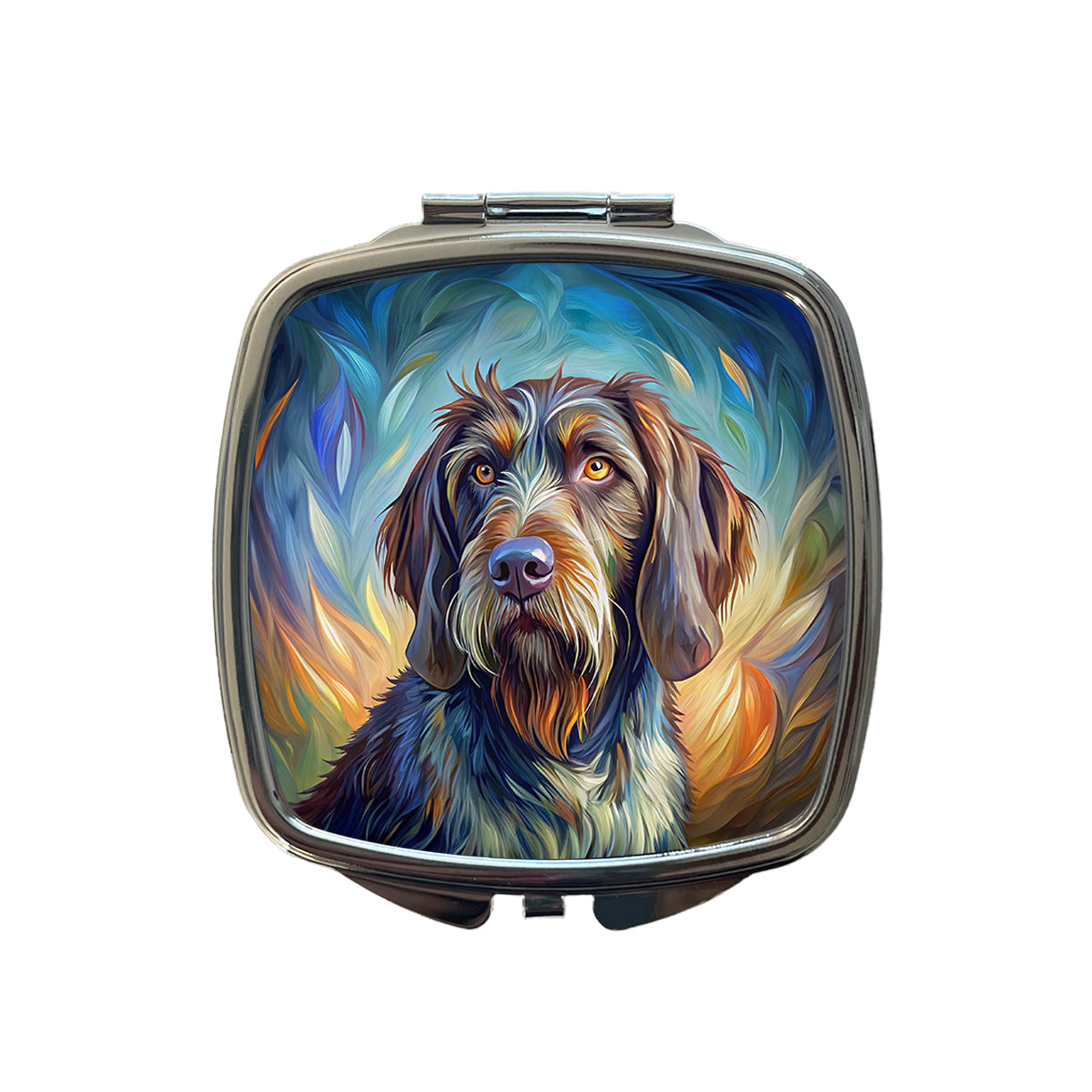 German Wirehaired Pointer Dog Expressionism Art Small Travel Purse Handbag Pocket Makeup Compact Mirror