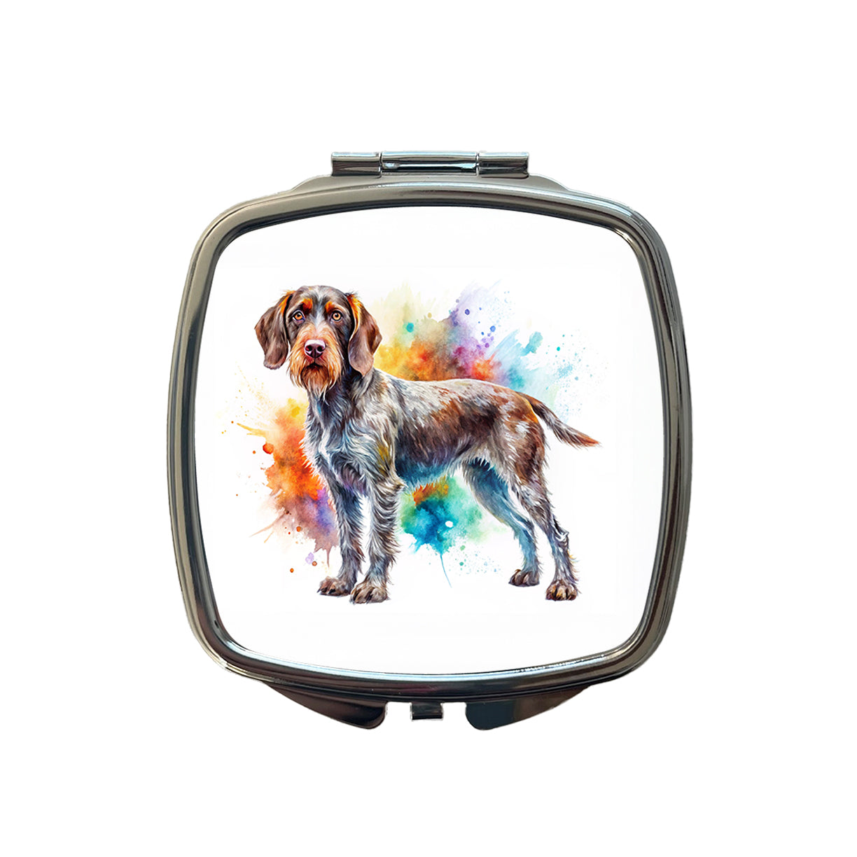 German Wirehaired Pointer Dog Watercolor Style Small Travel Purse Handbag Pocket Makeup Compact Mirror