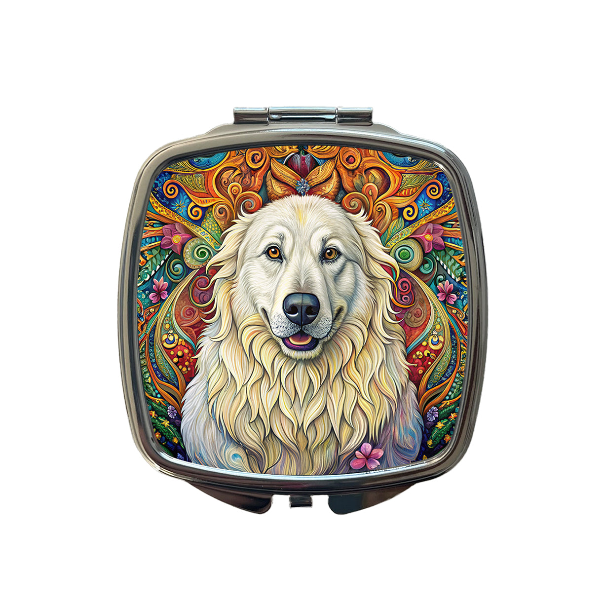 Great Pyrenees Dog Bohemian Art Small Travel Purse Handbag Pocket Makeup Compact Mirror