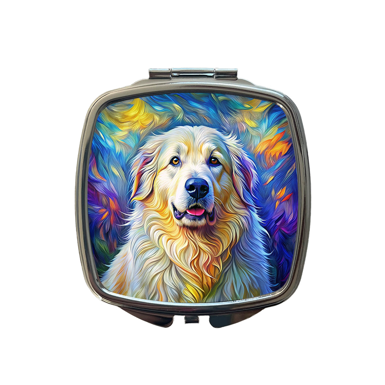 Great Pyrenees Dog Expressionism Art Small Travel Purse Handbag Pocket Makeup Compact Mirror
