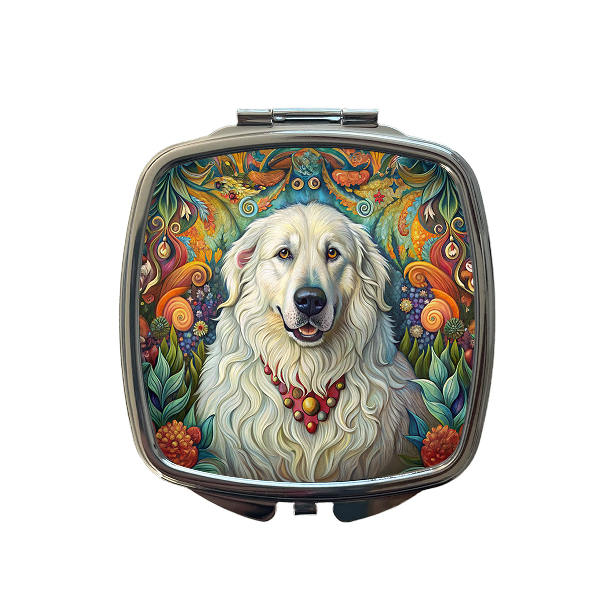 Great Pyrenees Dog French Bohemian Art Small Travel Purse Handbag Pocket Makeup Compact Mirror