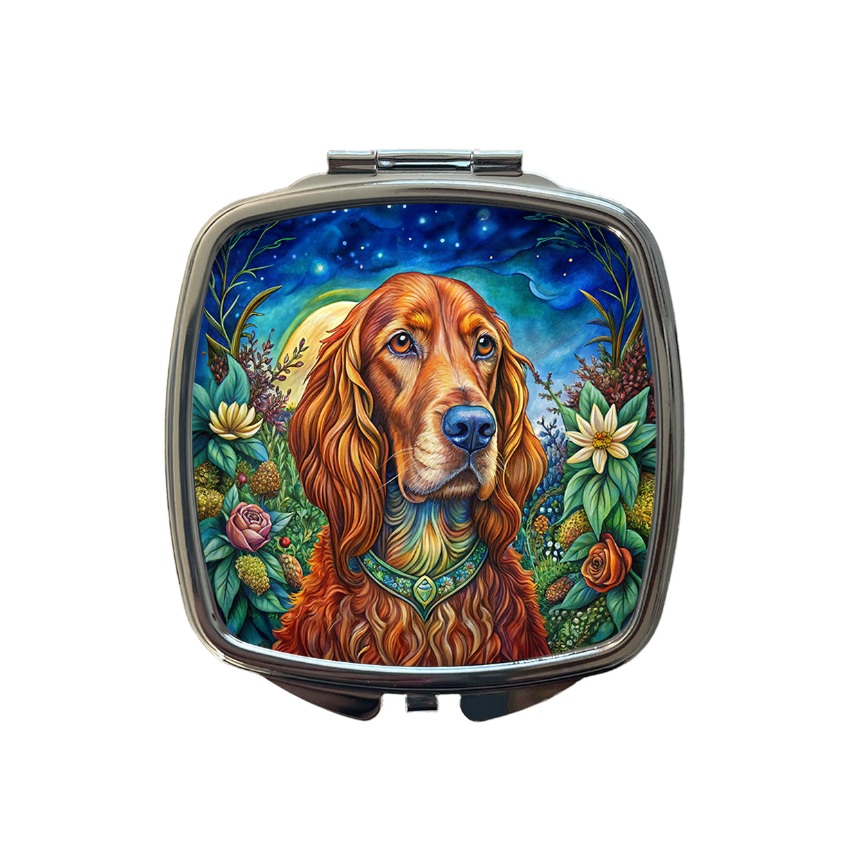 Irish Setter Dog Bohemian Art Small Travel Purse Handbag Pocket Makeup Compact Mirror