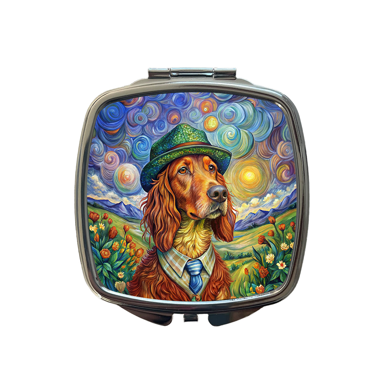 Irish Setter Dog French Bohemian Art Small Travel Purse Handbag Pocket Makeup Compact Mirror