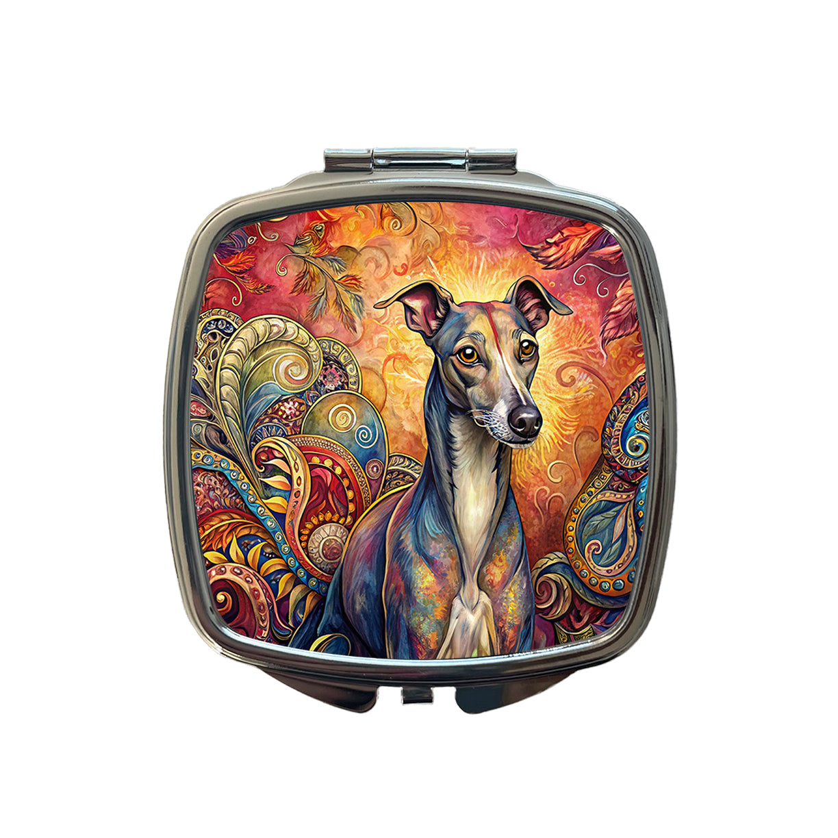 Italian Greyhound Dog Bohemian Art Small Travel Purse Handbag Pocket Makeup Compact Mirror
