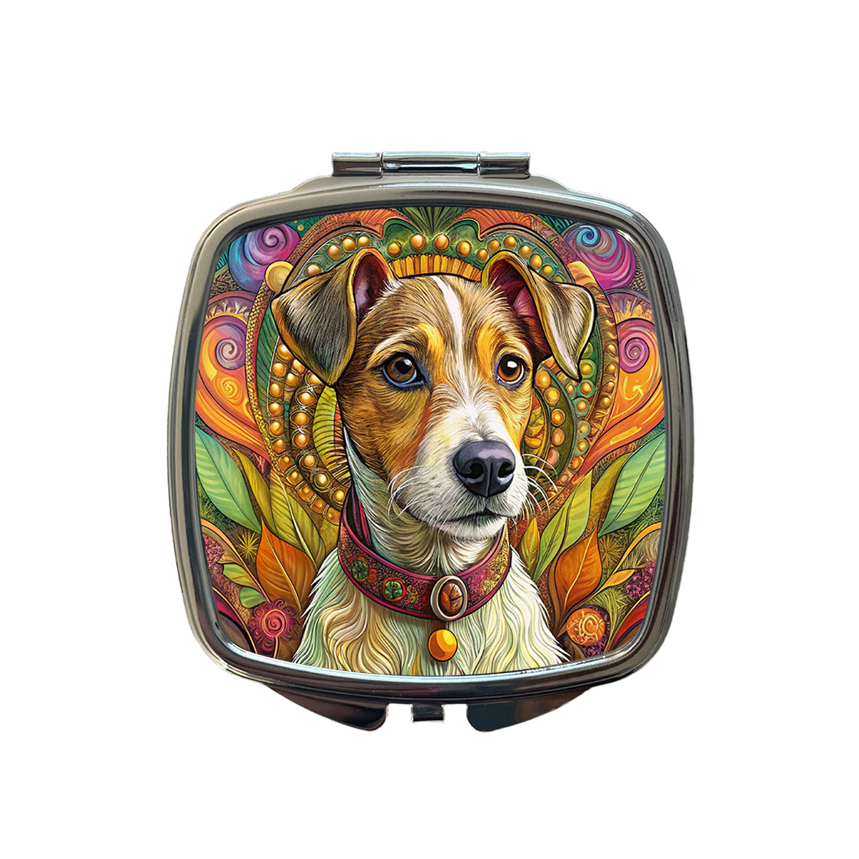 Jack Russell Terrier Dog Bohemian Art Small Travel Purse Handbag Pocket Makeup Compact Mirror