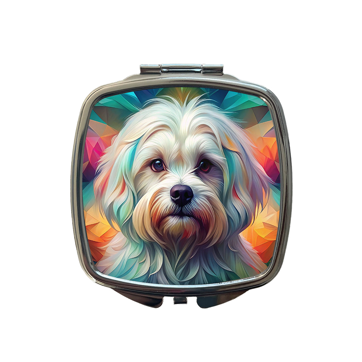 Maltese Dog Abstract Art Small Travel Purse Handbag Pocket Makeup Compact Mirror