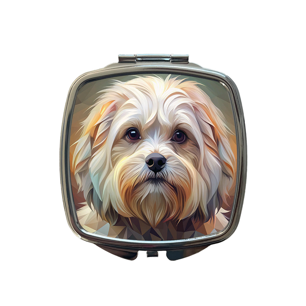 Maltese Dog Abstract Stylized Art Small Travel Purse Handbag Pocket Makeup Compact Mirror