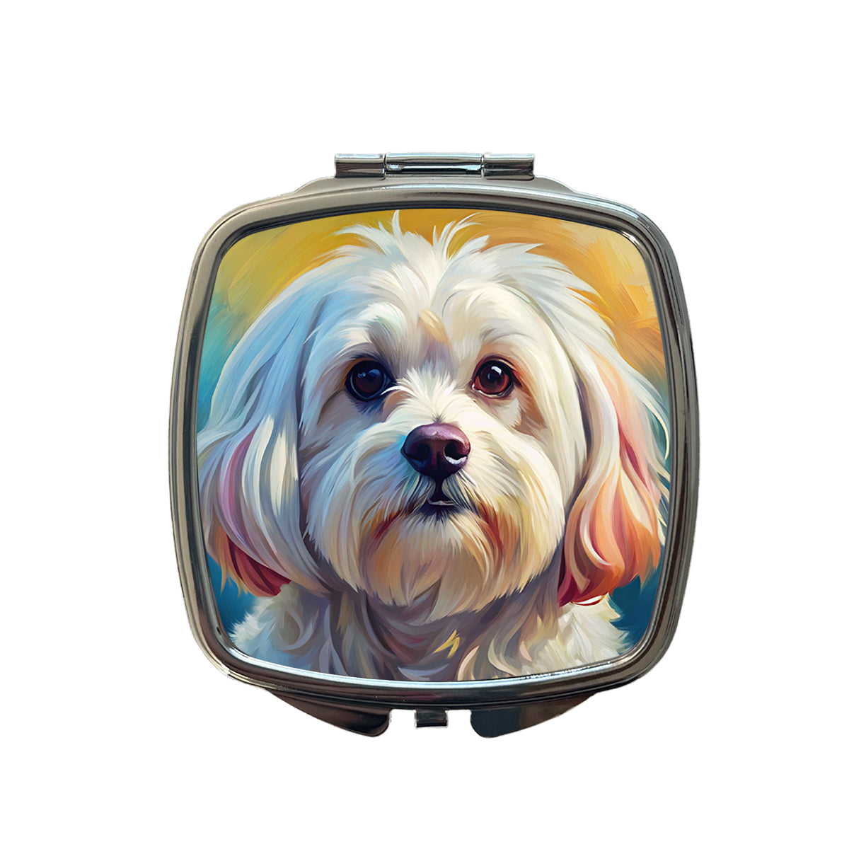 Maltese Dog Expressionism Art Small Travel Purse Handbag Pocket Makeup Compact Mirror