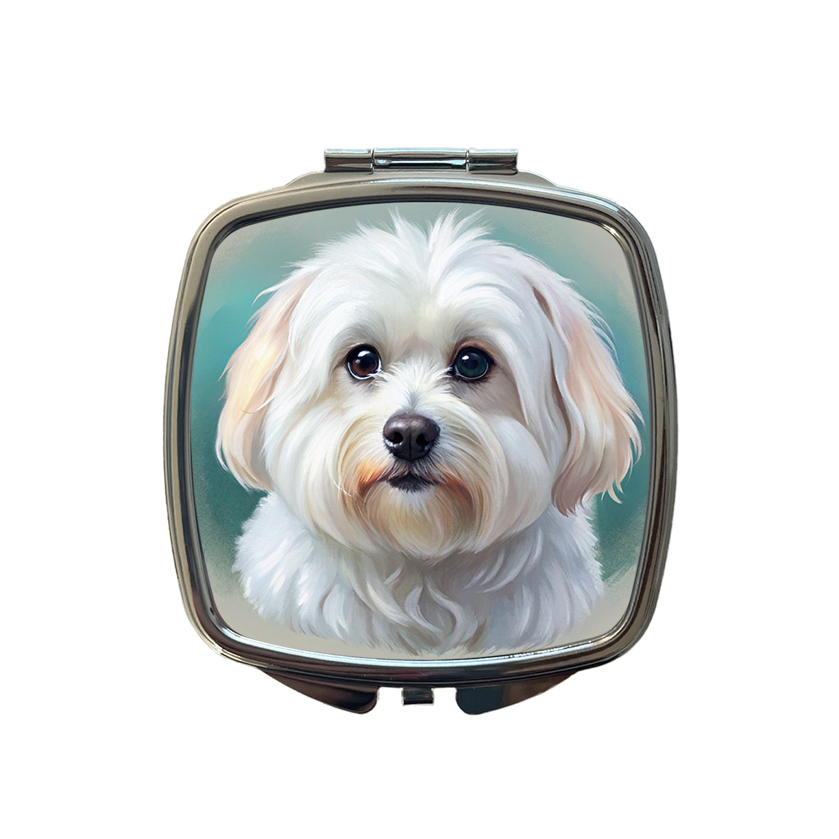 Maltese Dog Illustration Small Travel Purse Handbag Pocket Makeup Compact Mirror